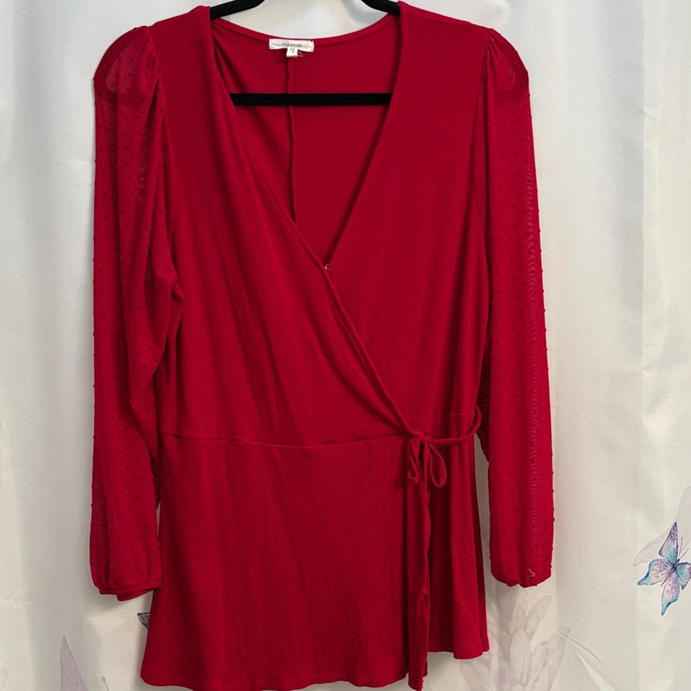 Maurices Red Wrap Top OX